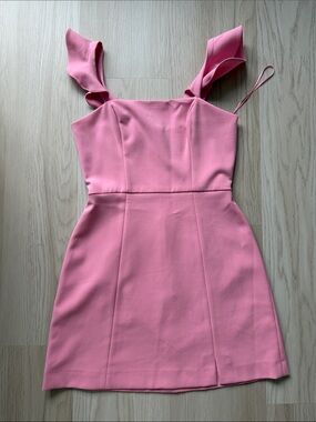 French Connection Pink Women's Square Neck Mini Dress with Bow-Strap Detail Sz 6